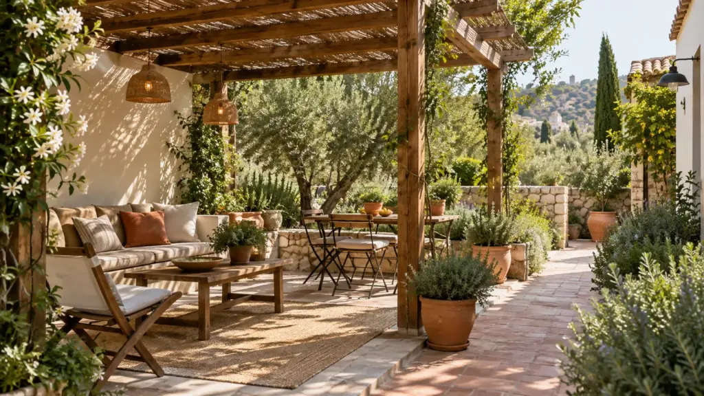 Pérgola de madera en un jardín: Cómo separar comedor y descanso con una pérgola