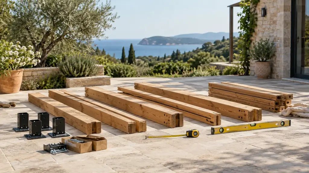 Pérgola de madera en un jardín: Cómo identificar cada tornillo del kit de pérgola