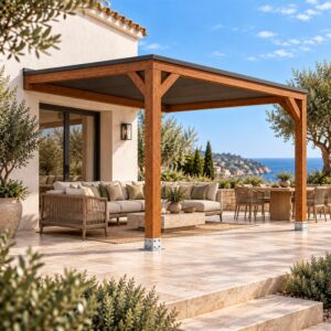 Pérgola madera 3x3 Techada Anexada - Gardenium