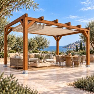 Pérgola Laminada 3x3 con Toldo Corredero - Gardenium